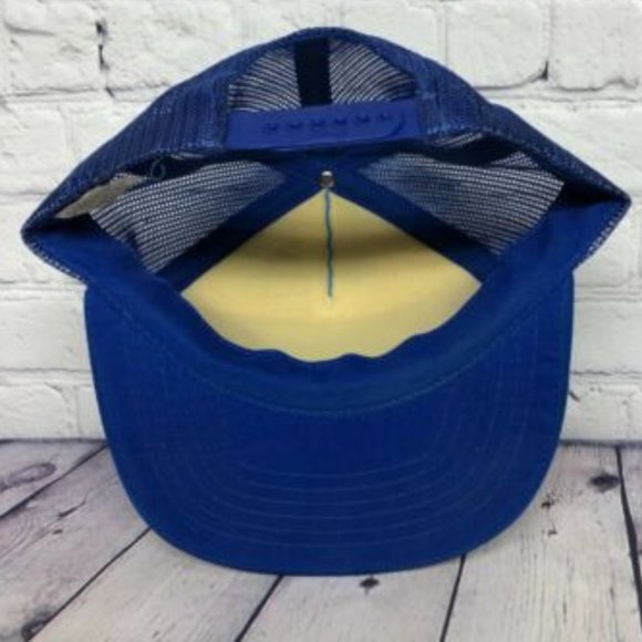 Vintage Hat Cap Snapback Blue YELLOWHEAD Q Mart Lloydminster Trucker Mesh Patch - Picture 5 of 7